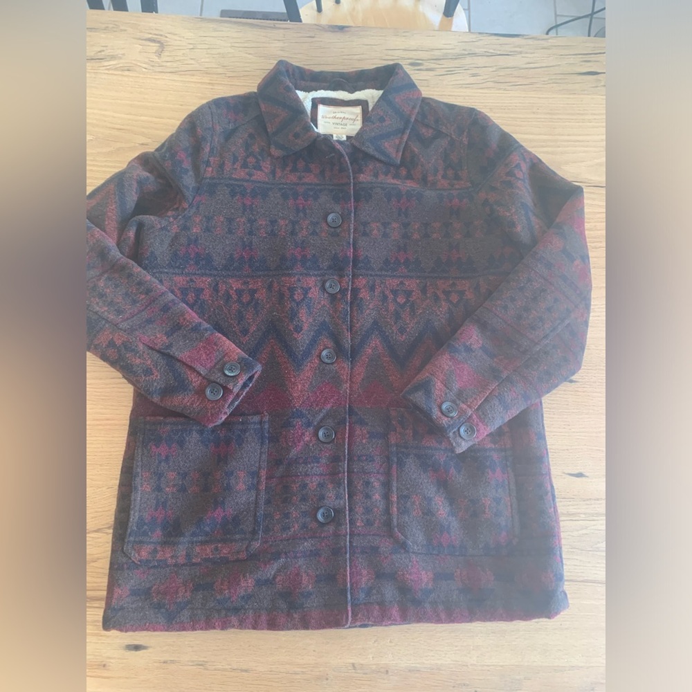 Weatherproof Vintage Aztec‎ Sherpa Lined Jacket Coat Button Down Brown Women’s M